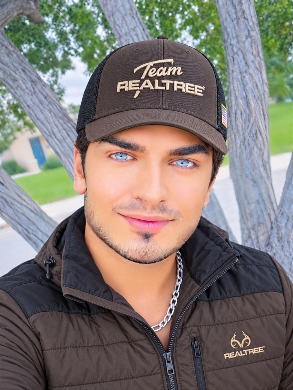 Realtree Brown Trucker Hat / Cap "Team Realtree" with side USA Flag Patch